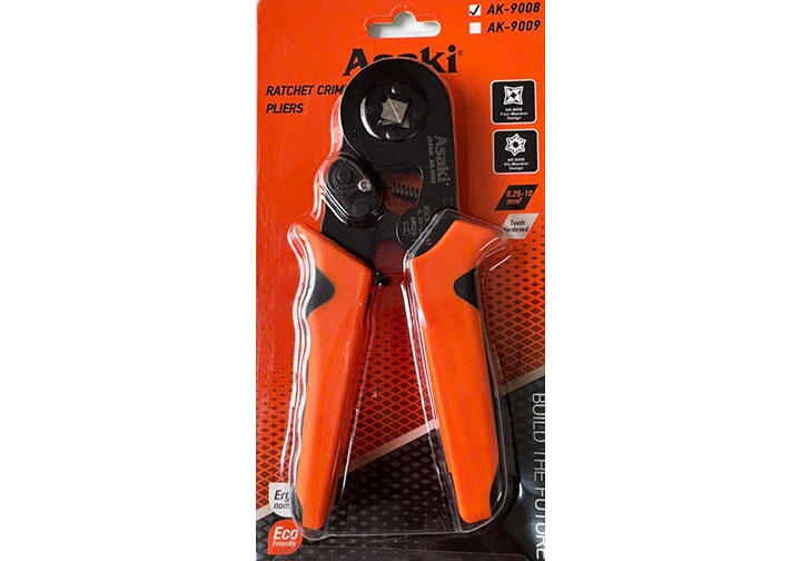 0.25-10mm2 Kìm bấm cos vuông AWG23-7 HSC8 10-4A Asaki AK-9008