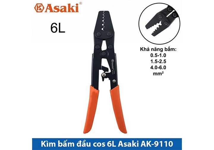 0.5-6mm2 Kìm bấm cos 6L Asaki AK-9110