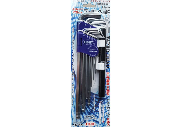 1.5-10mm Bộ lục giác bi dài 9 chi tiết (có tay nối) Eight TLS-9NP