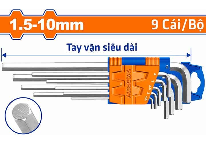 1.5-10mm Bộ lục giác đầu bằng (loại dài) 9 chi tiết Wadfow WHK1292