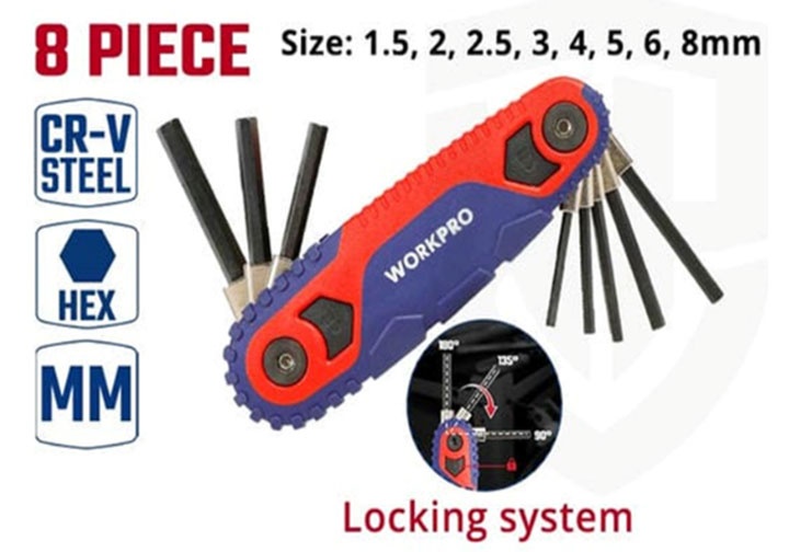 1.5-8mm Bộ lục giác đầu bằng xếp 8 chi tiết Workpro WP222101