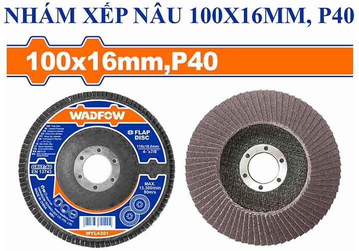 100x16mm Nhám xếp nâu P40 Wadfow WYL4301