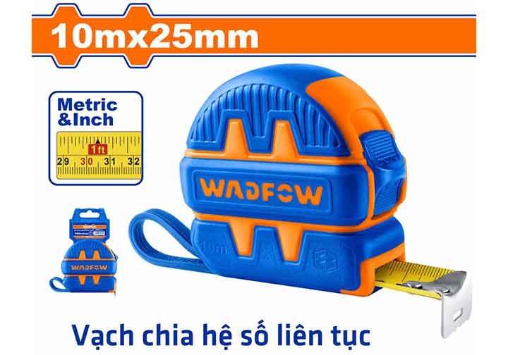 10mx25mm Thước cuộn thép hệ inch và mét (thân bọc cao su) Wadfow WMT1250