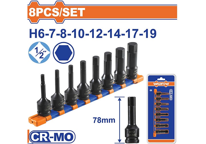 1/2” Bộ đầu tuýp lục giác H6-H19 dài 78mm 8 chi tiết Wadfow WMS3408 1/2” Bộ đầu tuýp lục giác H6-H19 dài 78mm 8 chi tiết Wadfow WMS3408