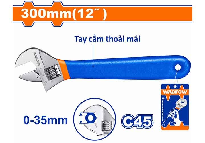 12" Mỏ lết cán màu xanh Wadfow WAW5112