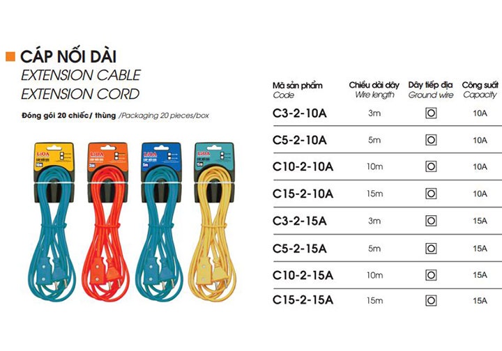 15m Dây cáp điện nối dài 15A Lioa C15-2-15A