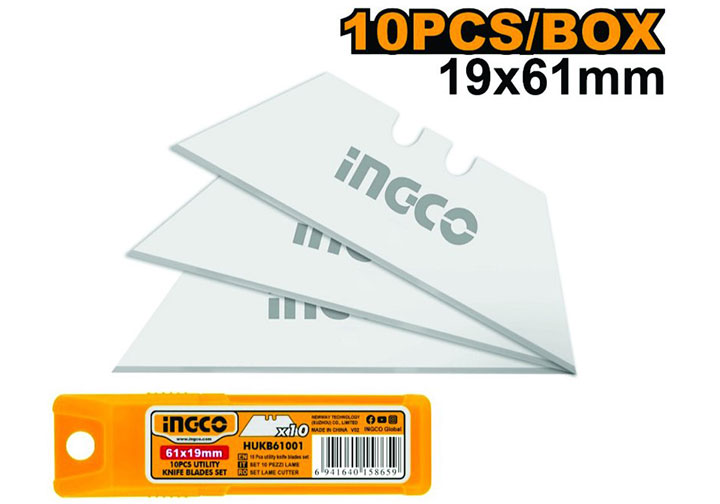 19x61mm Bộ lưỡi dao 10 chi tiết Ingco HUKB61001 19x61mm Bộ lưỡi dao 10 chi tiết Ingco HUKB61001