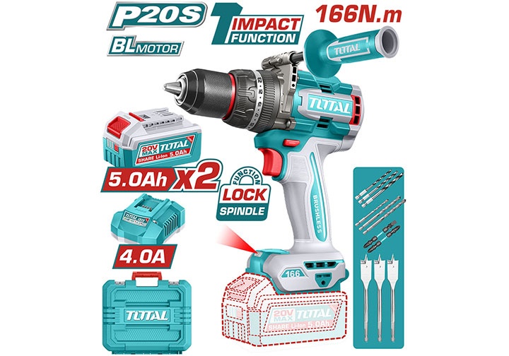 20V Máy khoan búa dùng pin 166Nm Total TIDLI201668