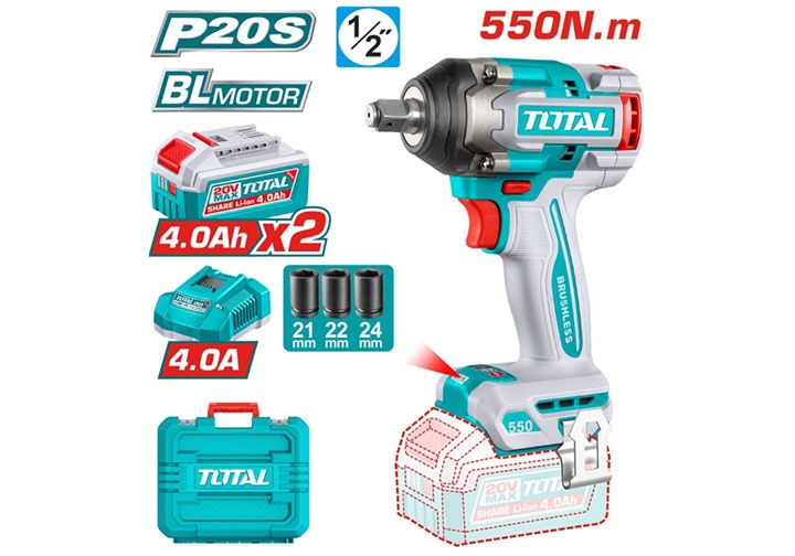 20V Máy siết bu lông dùng pin 550N.m - 1/2" Total TIWLI2055