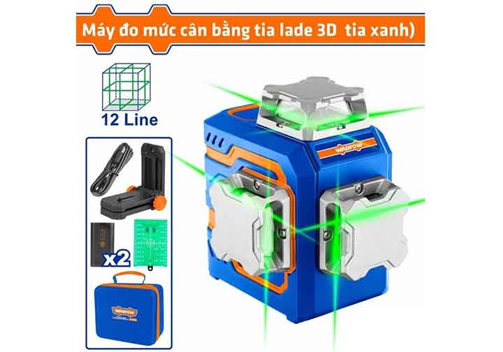 30m Máy cân mực laser 3D 12 tia màu xanh Wadfow WLE2M12