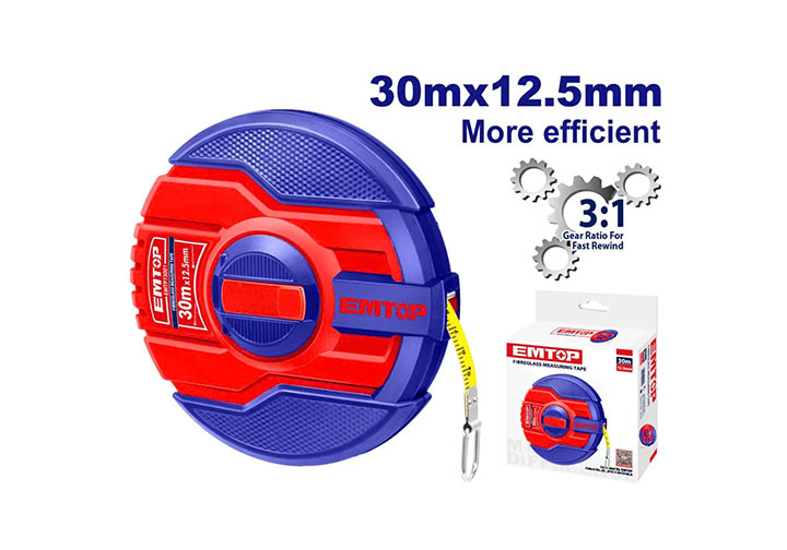 30m Thước dây sợi thủy tinh (rộng 12.5mm) Emtop EMTP83001 30m Thước dây sợi thủy tinh (rộng 12.5mm) Emtop EMTP83001