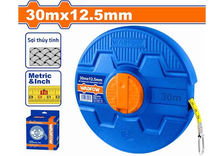 30mx12.5mm Thước cuộn sợi thủy tinh hệ inch và mét Wadfow WMT2530