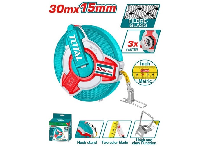 30mx15mm Thước dây sợi thủy tinh Total TMTF18306