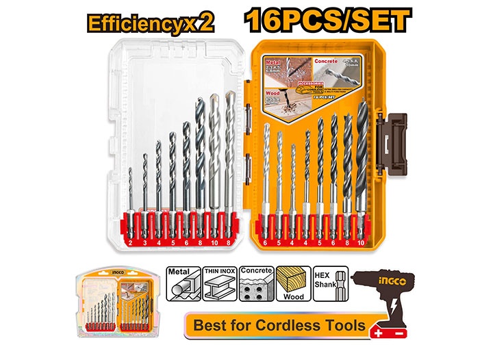 Bộ mũi khoan đa năng chuôi lục giác 16 chi tiết Ingco AKDL11608