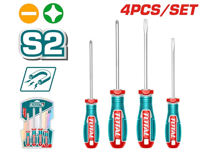 Bộ tuốc nơ vít dẹp và bake 4 chi tiết Total TKSDS0426