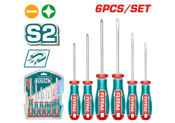 Bộ tuốc nơ vít dẹp và bake 6 chi tiết Total TKSDS0626