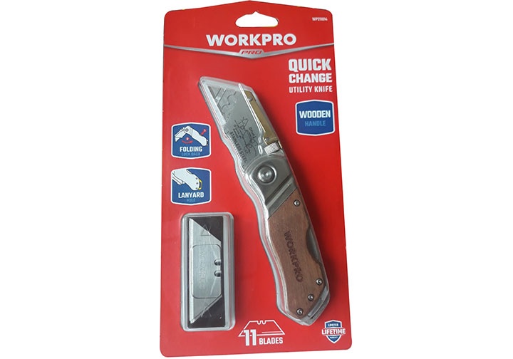 Dao rọc gấp gọn cán gỗ Workpro WP211014