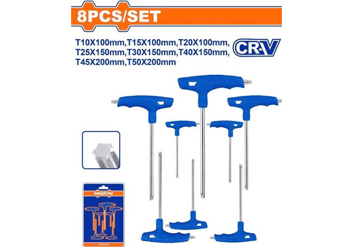 T10-T50 Bộ lục giác chữ T đầu sao 8 chi tiết Wadfow WHK3481 T10-T50 Bộ lục giác chữ T đầu sao 8 chi tiết Wadfow WHK3481