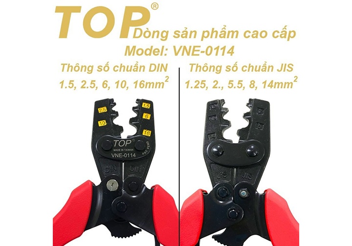 1.25-14mm2 Kìm bấm cosse số 14 TOP 255mm VNE-0114