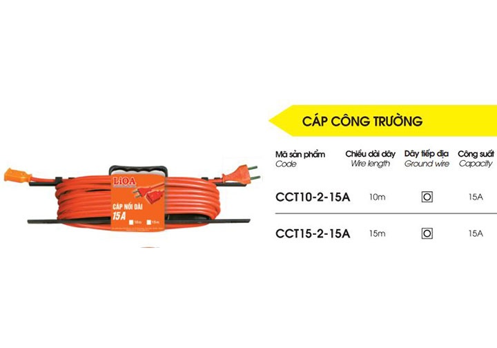 10m Dây cáp điện công trường 15A Lioa CCT10-2-15A