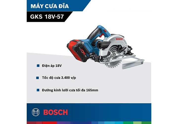 18V Máy cưa đĩa dùng pin 165mm Bosch GKS 18V-57 (Solo)