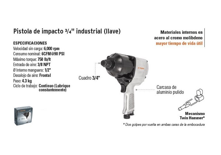 3/4" Máy siết bu lông dùng khí nén Truper 16889 (TPN-776X-2)