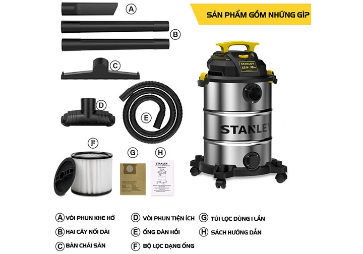 4000W Máy hút bụi 3 chức năng (Khô, Ướt, Thổi) Stanley SL19417-8A