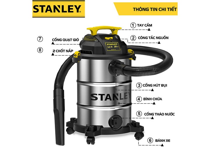 4000W Máy hút bụi 3 chức năng (Khô, Ướt, Thổi) Stanley SL19417-8A