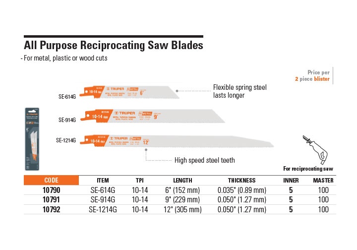 6" (150mm) Lưỡi cưa kiếm sắt Truper 10790 (SE-614G)
