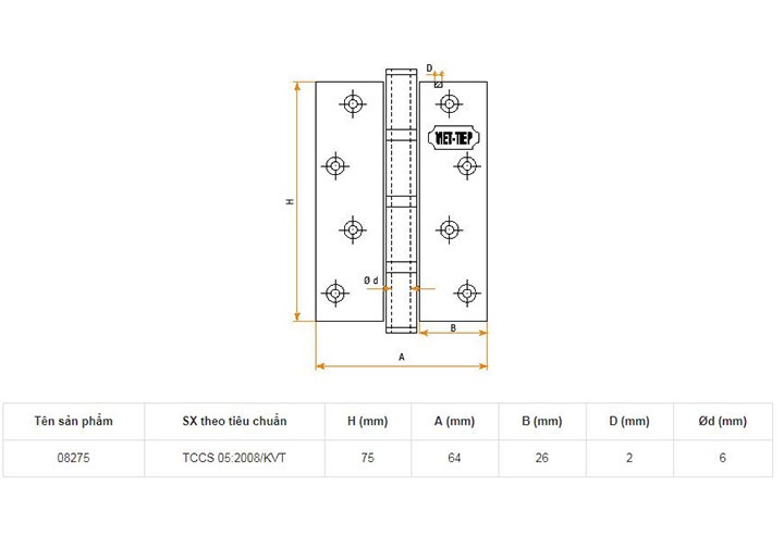 75x64x2mm Bản lề cửa inox Việt Tiệp 08275