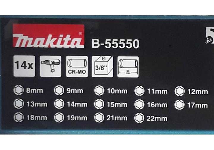 8-22mm Bộ đầu tuýp 3/8" 14 chi tiết Makita B-55550