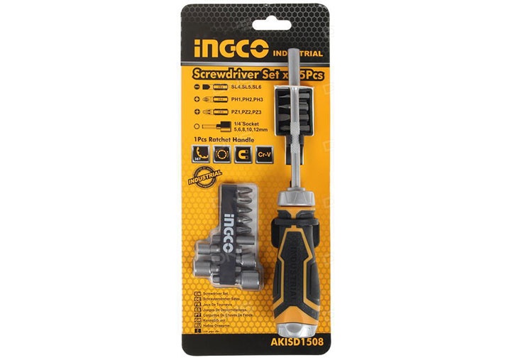 Bộ tuốc nơ vít đa năng 15 chi tiết INGCO AKISD1508